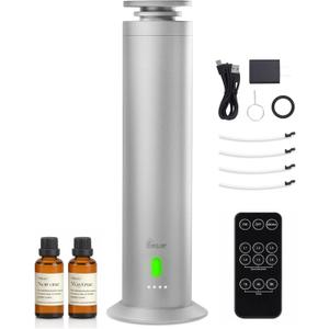 Hotel Collection Diffuser Machine,Remote,Rechargeable,Whisper-Quiet,Aluminum,1500 Sq Ft,Waterless Essential Oil Diffuser - Matte Silver