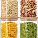 Square Glass Storage Jars, 4 Pack Glass Jars with Bamboo Lids, Clear Spice Canister