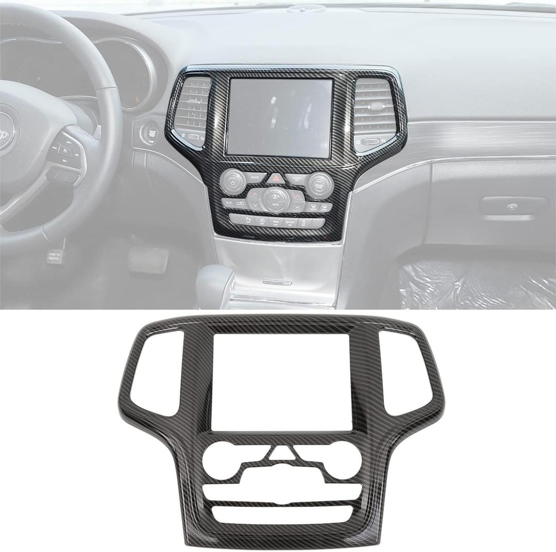Dashboard GPS Navigation Panel Trim Full Cover for 2014-2018 Jeep Grand Cherokee SRT8 ABS Interior Mouldings Black Carbon Fiber Look Car Styling 1-Pack