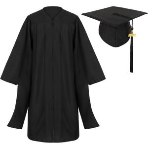 Unisex Classic Black Matte Graduation Master Cap and Gown with Year Tassel Set for Degree Regalia (42)