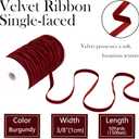 Burgundy Velvet Ribbon 3/8'' 50 Yards Velvet Fabric Vintage Ribbon for Christmas Tree, Gift Wrapping, Flower Bouquet, Wreath Decorations, Bow Making (Burgundy, 3/8"-50 Yard)