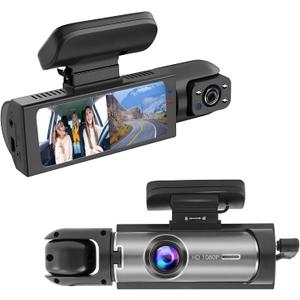 Dashcam Front and Inside, Car Camera Dash Cam for Cars, Driving Recorder with IR Night Vision, Loop Recording, Wide Angle Lens, 3.16 Inch IPS Screen, Parking Mode (Black)