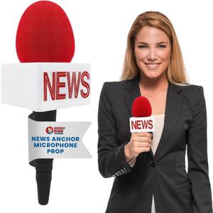 Nicky Bigs Novelties Adult News Anchor Microphone Prop - Fake News Microphone with Flag, Plastic Wireless prop for Reporter, Anchorman, Journalist Costume, Career Day, Halloween - Black, One Size