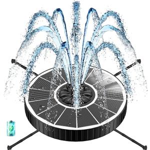 Solar Fountain with 3 Spray Height, Works in Shade, 3.5W Glass Solar Bird Bath Fountains with 2000mAh Battery and 4 Rotating Rods, 7 Nozzles, Outdoor Water Fountain Pump for Garden, Pool, Pond