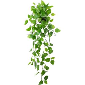 LOYWREE Small Fake Hanging Plant Artificial Potted Plants for Indoor Outdoor Aesthetic - 39in Realistic Faux Hanging Pothos with Ivy Vine for Shelf Decor in Home Office Gardens Greenery (Black Pot)