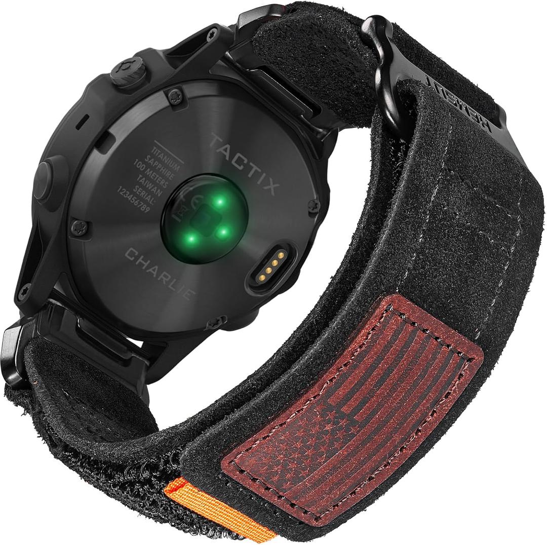 Soft Suede Leather Watch Band, 22mm Military Strap Compatible with Garmin Fenix 8 47mm / 7/ 7 Pro/ 6/ 6 Pro/ 5/ 5 Plus/ E 47mm, MARQ Athlete/ Golfer/ Driver/ Captain/ Adventurer/ Commander, Instinct 2/ Crossover/ Tacical/ Esports/ Tide, D2 Delta S/ Descent G1, Approach S