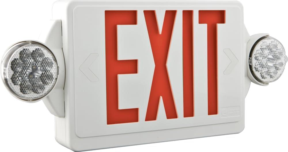 Lithonia Lighting Quantum LED Exit Sign/Emergency Light Combo, Exit Sign and Emergency Lights for Business, 2-Head Fixture, Red Letters, 180 Lumens, MVolt, 4 Watts (LHQM LED R M6)