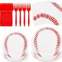 96pcs Baseball Party Tableware Set, Disposable Baseball Dessert Cake Paper Plates Napkins & Forks for Sports Ball Themed Birthday Party Decorations & Supplies Serves 24 Guests