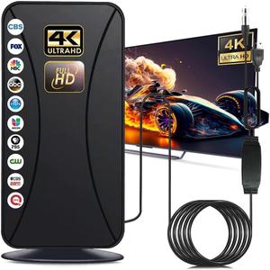 2025 TV Antenna, 999+ Mile Long Range TV Antenna for Smart TVs and All Older TVs, Indoor Outdoor Clear Digital Antenna with 4K 1080p Support - Coaxial 33FT Cable and Amplifier (Black)