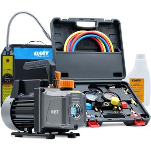 Orion Motor Tech AC Vacuum Pump and Gauge Set, 1/3 hp 4 cfm Vacuum Pump Manifold Gauge Kit with Leak Detector 4 Hoses & Accessories for R134a R22 R410a, A/C Vacuum Pump Kit for Auto HVAC Systems