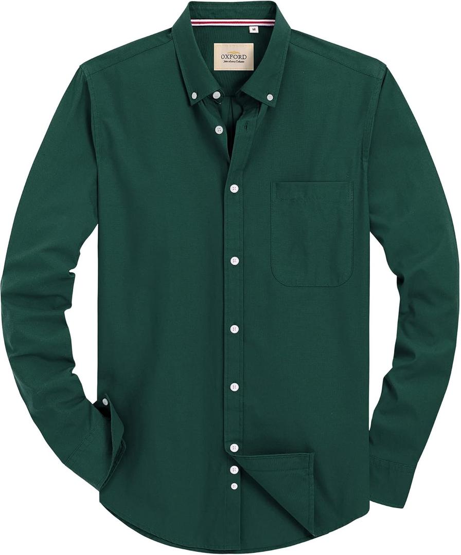 Alimens & Gentle Mens Solid Oxford Shirt Long Sleeve Dress Shirt Work Casual Button Down Shirts with Pocket (Medium, Dark Green)