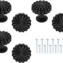 6 Pack Cabinet Knobs, 1.14" Dia. Round Dresser Knob Zinc Alloy Vintage Drawer Hardware Handles Pulls with Screws for Kitchen Cabinets Bedroom Dresser Wardrobe, Matte Black
