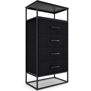 tinge Zana Premium Fabric Dresser - Strong Metal Frame, 4 Spacious Sag-Proof Drawers & Sturdy Wooden Top Shelf - Premium, Sleek & Durable Storage Solution for Your Home (Black)