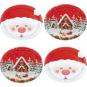 YY 12" Oval Party Paper Plates Set Merry Christmas Disposable Large Buffet Plates (50 Count)