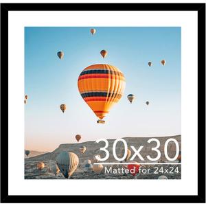 30x30 Picture Frame Black with 24x24 Mat, Display Photo 24x24 with Mat or 30 x 30 Without Mat, Wall Hanging Large 30x30 Poster Frame with Shatter Resistant Plexiglass, Black