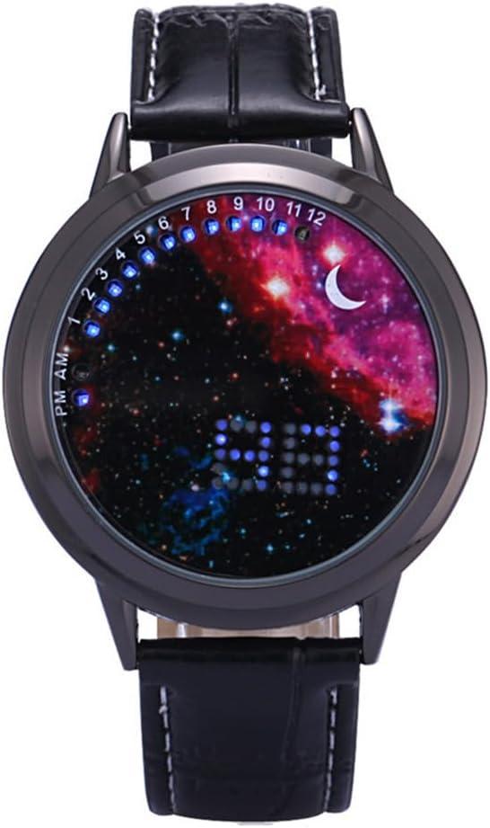 MINILUJIA LED Touch Screen Watch Unique Cool Watch Meteor Shower/Wish Tree Brain/Universe Milky Way/Simple Black Dial Watch with Soft Leather Strap Black Band