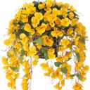 HyeFlora Artificial Hanging Flower Baskets for Spring Decoration, Outdoor Fake Plant Faux Silk Hibiscus Long Vines in Planter UV Resistant Realistic Flowers for Outside Porch Patio Home Decor, Yellow