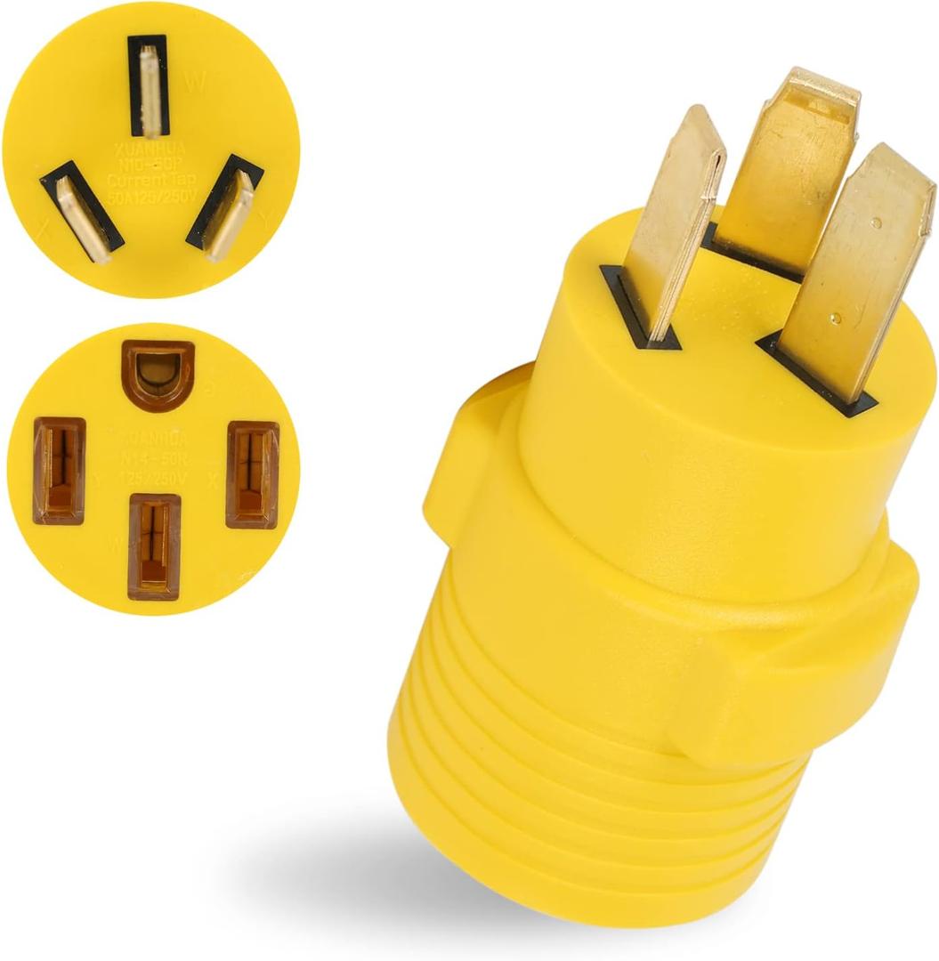 NEMA 10-50P to 14-50R Adapter, HDWS 50Amp 3 Prong Male Plug to 4 Prong Female Receptacle Adapter, for RV EV Charger, Yellow