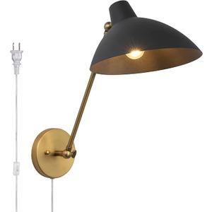 Pathson Swing Arm Wall Sconce Lighting Only Up Down Adjustable, Plug-in Cord Wire with On/Off Switch, Vintage Metal Wall Light Lamp for Living Room Bedroom Study Room