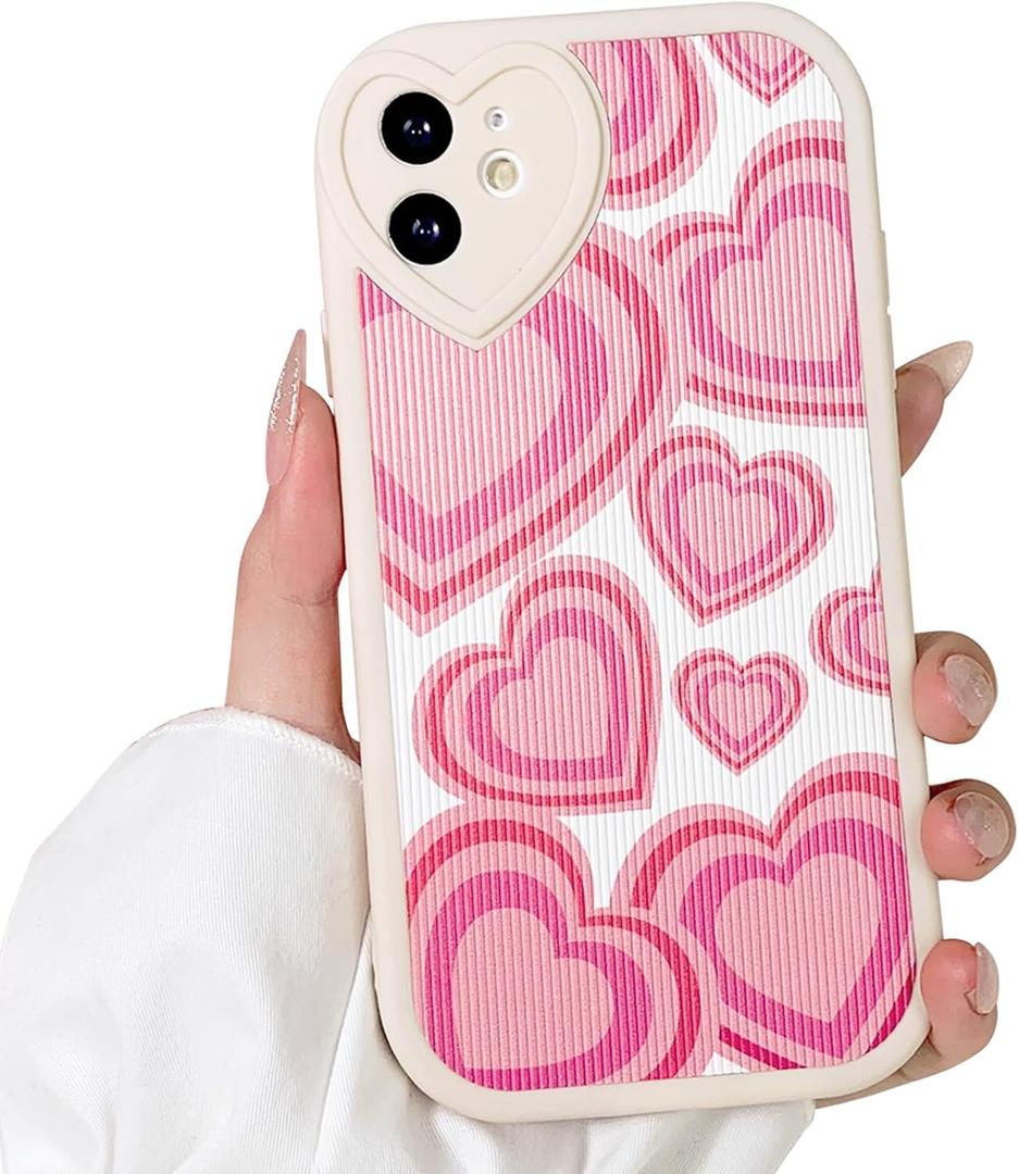 Lovmooful Compatible for iPhone 12 Case Cute Heart with Love Lens Bumper Protector for Girls Women Soft TPU Shockproof Protective Girly for iPhone 12-Pink Heart