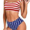 Zando High Waisted Bikini Set for Women Teen Girl Cute Sports Color Block Swimsuit 2 Piece High Cut Bathing Suit (16-18, A American Flag)