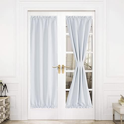 NICETOWN French Door Curtain Window Treatment Drapes - Solid Room Darkening Thermal Insulated 30 x 72 Inches Blackout Gliding Door Curtains Kitchen Panels Coverings, 1 Panel, Greyish White