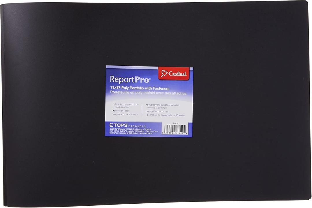 2 x Cardinal Poly Portfolio w/Brads, Black, 11 x 17, 1 per Box, (94910)