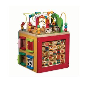 Battat - Activity Cube With Farm Theme - Educational Wooden Toys For Toddlers And Kids - 1 Year +, Red