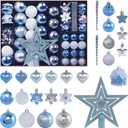 Christmas Ball Ornament Set, 88Pcs Plastic Shatterproof Christmas Xmas Tree Hanging Decorations, for Indoor Home Thanksgiving Halloween Party Decor - Blue/Silver.