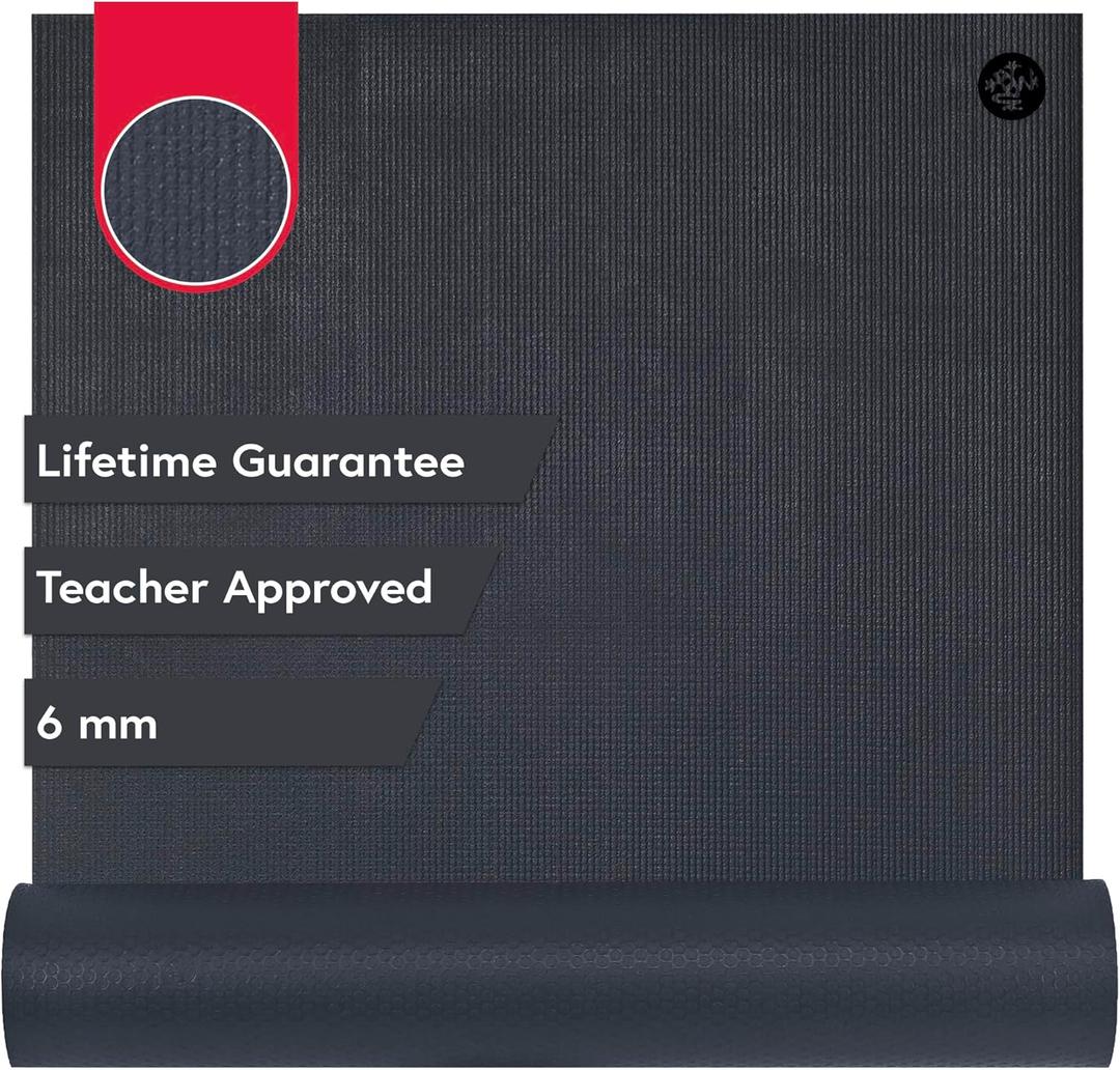 Manduka PRO Yoga Mat  Premium 6mm Thick Mat, High Performance Grip, Ultra Dense Cushioning for Support and Stability in Yoga, Pilates, Gym and Any General Fitness (71" x 26", Black Thunder)