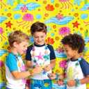 5 x Ocean Themed Birthday Decorations, Cartoon Themed Party Supplies, 2 Pack 3.3 x 6.6ft Starfish Jellyfish Pattern Tinsel Foil Fringe Curtains Birthday Photo Booth Prop Backdrop for Kids