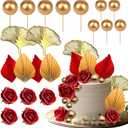 21 Pcs Boho Cake Topper Balloons Cake Topper Rose Red Gold Palm Leaves Cake Decorations for Wedding Baby Shower Birthday Party Anniversary Supplies