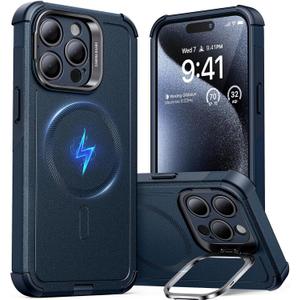 ESR for iPhone 15 Pro Max Case with Stand, 23 ft Military-Grade Drop Protection, Heavy Duty Magnetic Phone Case, Compatible with MagSafe Accessories, Cyber Series, Blue
