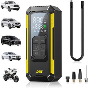 Tire Inflator Portable Air Compressor, 150 PSI Portable Tire Inflator for Car with Digital Gauge, Air Pump for Inflatables with LED & Auto Shut-Off, Ideal for Car, Motorcycle, Bicycle and Ball (Black)