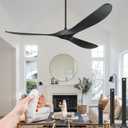 Ceiling Fans Without Light, 84 Inch Outdoor Fan No Light, Black Ceiling Fan with Remote, 3 Solid Wood Blades, Quiet Motor, High CFM, Propeller Large Ceiling Fan for Patios,Black