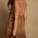 Seyumixi Women Elegant Silk Satin Top Halter Neck Knot Dressy Draped Tops Sleeveless Sexy Backless Going Out Top (Brown, L)