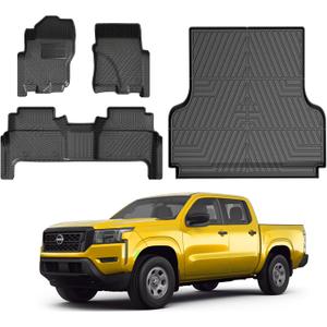 KUST Floor Mats Truck Bed Mat for 2022-2026 Nissan Frontier Accessories (Crew Cab with 2nd Row Under-Seat Storage), 5FT Bed Liner & All Weather Floor Liners Truck Mats, TPE Rubber, Raised Edge