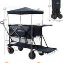 Push & Pull Double Decker Wagon with Canopy,400L Folding Large Capacity Heavy Duty Wagon Cart,450 lb Collapsible Cart with Brakes, 54 Extended Foldable for Sports, Beach, Camping,Shopping