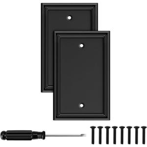 Black Modern Decorative Wall Plate Light Switch Cover Decorator Outlet Covers Rocker Switch Plates Bamboo Fiber Material Wall Plates for Kitchen Bathroom (1 Gang Single Blank - 2 Pack)