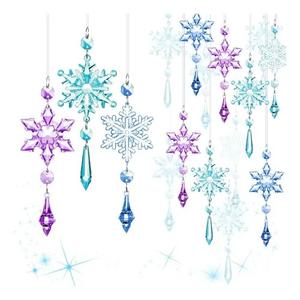 Boao Assorted Colors 15 Pcs Crystal Snowflake Ornaments for Winter Acrylic Snowflake Decorations Wonderland for Party Favor Celebration
