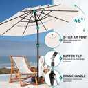 AreShark 9ft 3-Tier Patio Umbrellas, Outdoor Umbrella with 8 Sturdy Ribs UV Protection Windproof, Market Table Umbrella w/Push Button Tilt & Crank for Pool, Porch, Deck, Garden(Cream White)