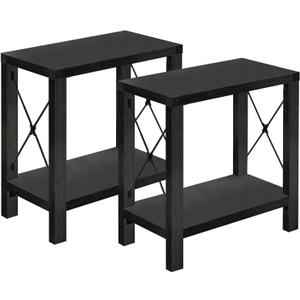 GAZHOME Farmhouse End Table for Small Spaces, Set of 2,Narrow Side End Table with Storage Shelf, Rustic X-Design Nightstand Sofa Table for Living Room, Bedroom Black