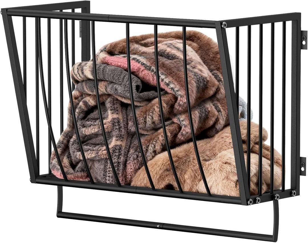 Supforce Blanket Holder Wall Mounted 23.6in, Metal Blanket Rack for Living Room Storage & Decoration, Space-Saving Towel Rack for Bedroom, Entryway, or Laundry Room, Black