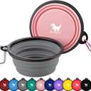Rest-Eazzzy Large Collapsible Dog Bowls 1000 ml, 2-Pack Dog Portable Water Bowl for Dogs Cats Pet Foldable Feeding Watering Dish for Traveling Camping Walking with 2 Carabiners, BPA Free (Grey&Pink)