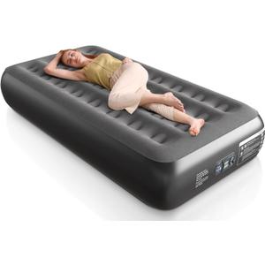 Ezyrest Air Mattress Twin with Built in Pump 13" Double Height Inflatable Mattress with Soft Flocked Top & Carry Bag Adjustable Blow Up Mattress Portable Air Bed for Guest Indoor Travel-Black