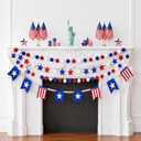 Dingion 4 Pcs 4th of July Garland for Mantle 40ft Patriotic Garland 250th Anniversary Decoration Wood Bead Independence Day Pom Pom American Flag White Red Blue Banner for Fireplace Indoors