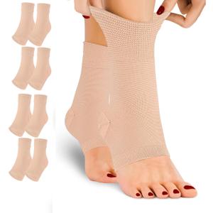 Ankle Brace Compression Sleeves Open Toe Compresion Socks for Women Men,Plantar Fasciitis Socks with Arch Support Nude L/XL (Beige01-4pack)