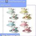 BTaT- Floral Tea Cups and Saucers, Set of 8, 8 oz, Fine Porcelain Teacup Set with Gold Trim for Afternoon Tea, Weddings, Parties & Gifting, Dishwasher Safe, Lightweight, Non-Toxic, Mothers Day Gift