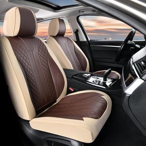 FLORICH Front Seat Covers 2 Pieces Universal Seat Cover for Cars Breathable Leather Waterproof Car Seat Cover Driver Seat Cover Automotive Car Seat Cushion Fit for Most Cars SUV Trucks, Beige&Coffee