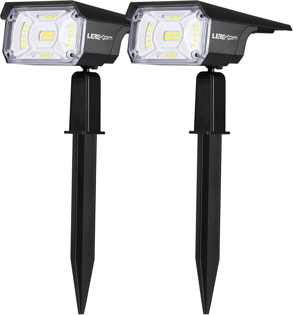 LEREKAM Solar Spot Lights, IP65 Waterproof 40 LEDs Landscape Spotlights,USB & Solar Powered Wall Lights Dark Sensing Auto On/Off,3 Modes Outdoor Solar Garden Lights for Yard Porch 2 Pack